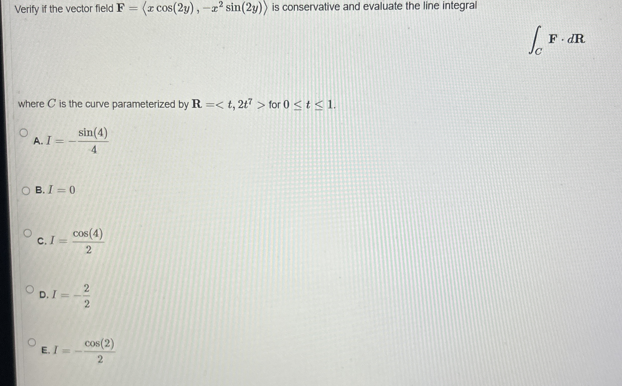 Verify if the vector field F = ( : x c o s ( 2 y