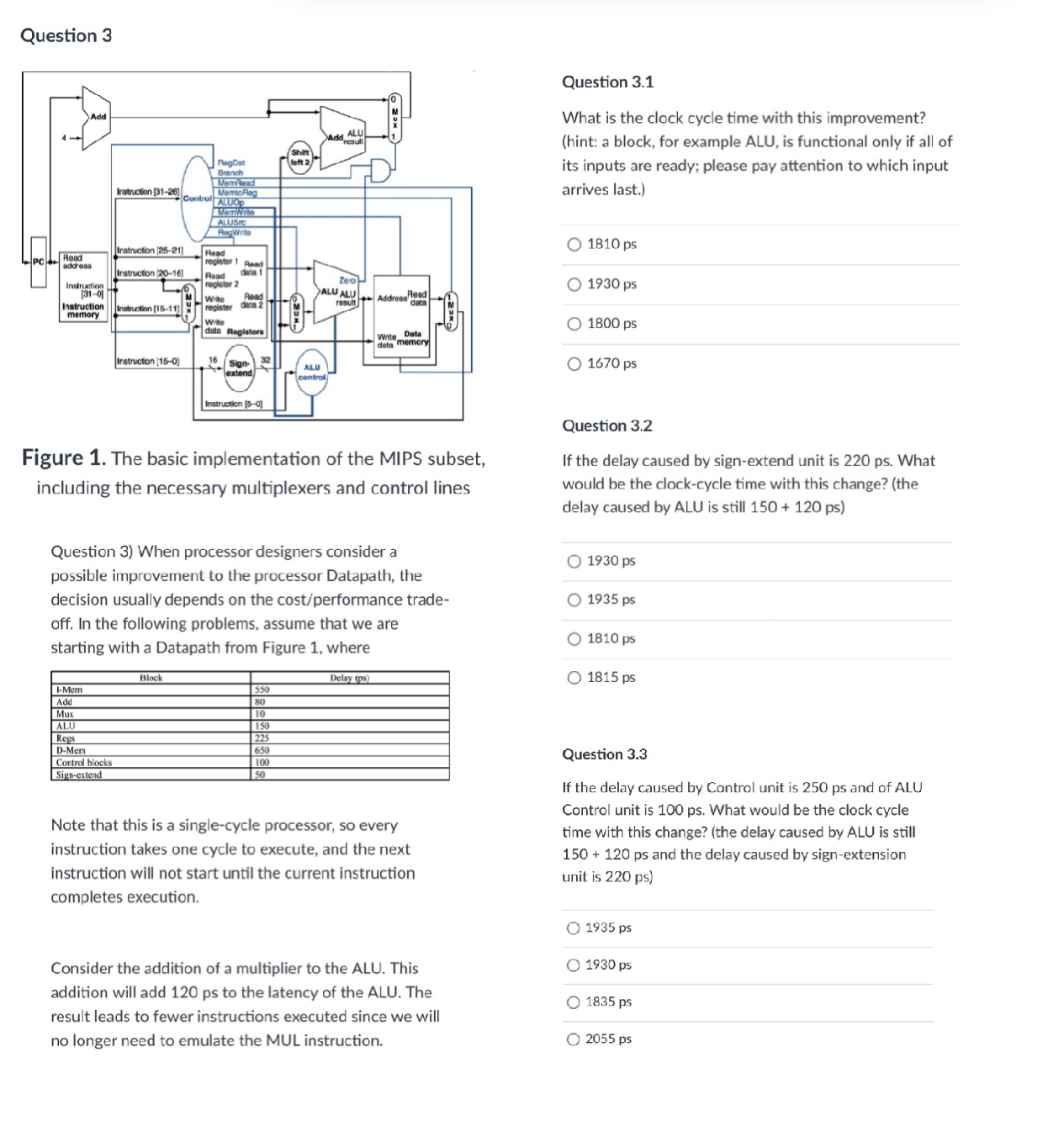 Question 3 . 1 What is the clock cycle time with