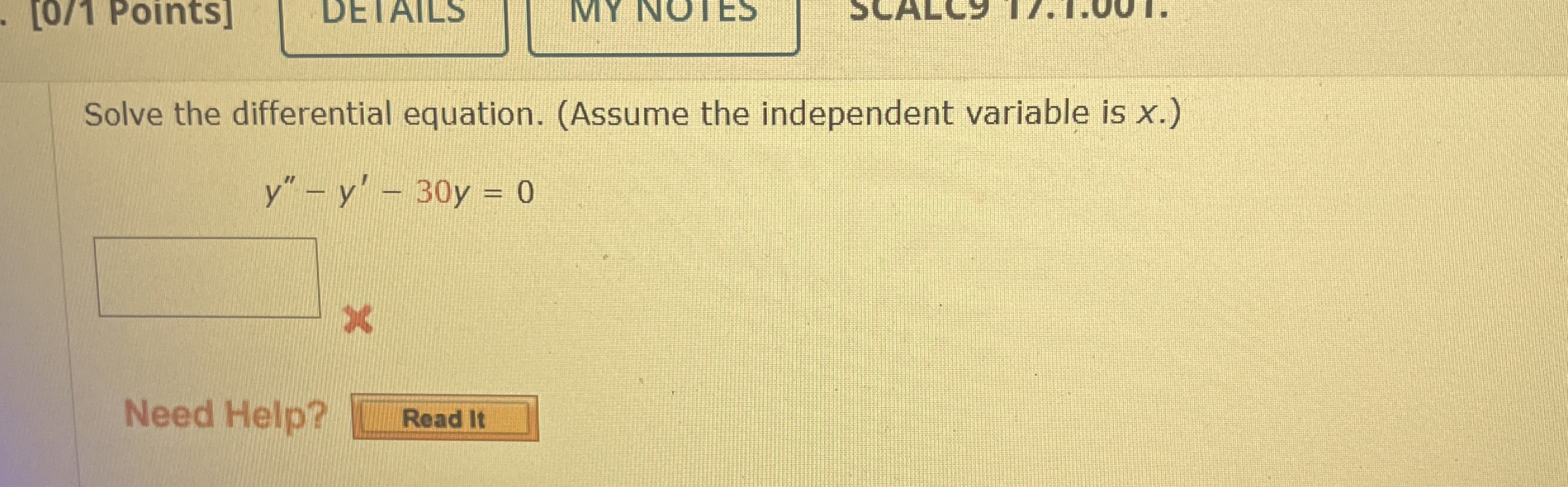 Solve the differential equation. ( Assume the