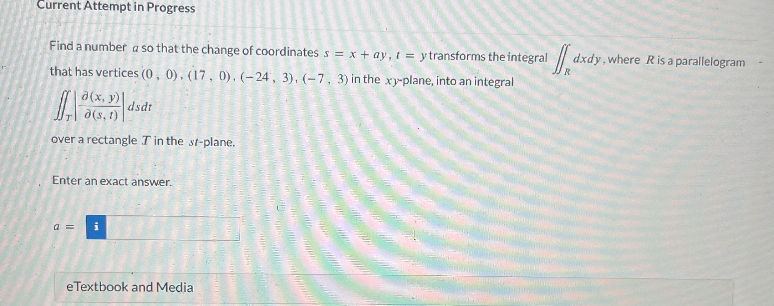 Current Attempt in Progress Find a number a so