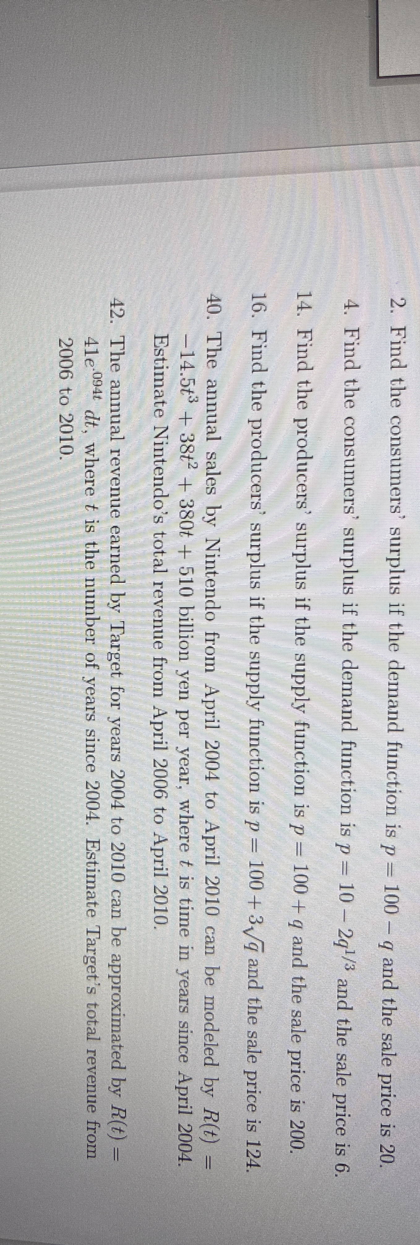 1 . Find the consumers' surplus if the demand