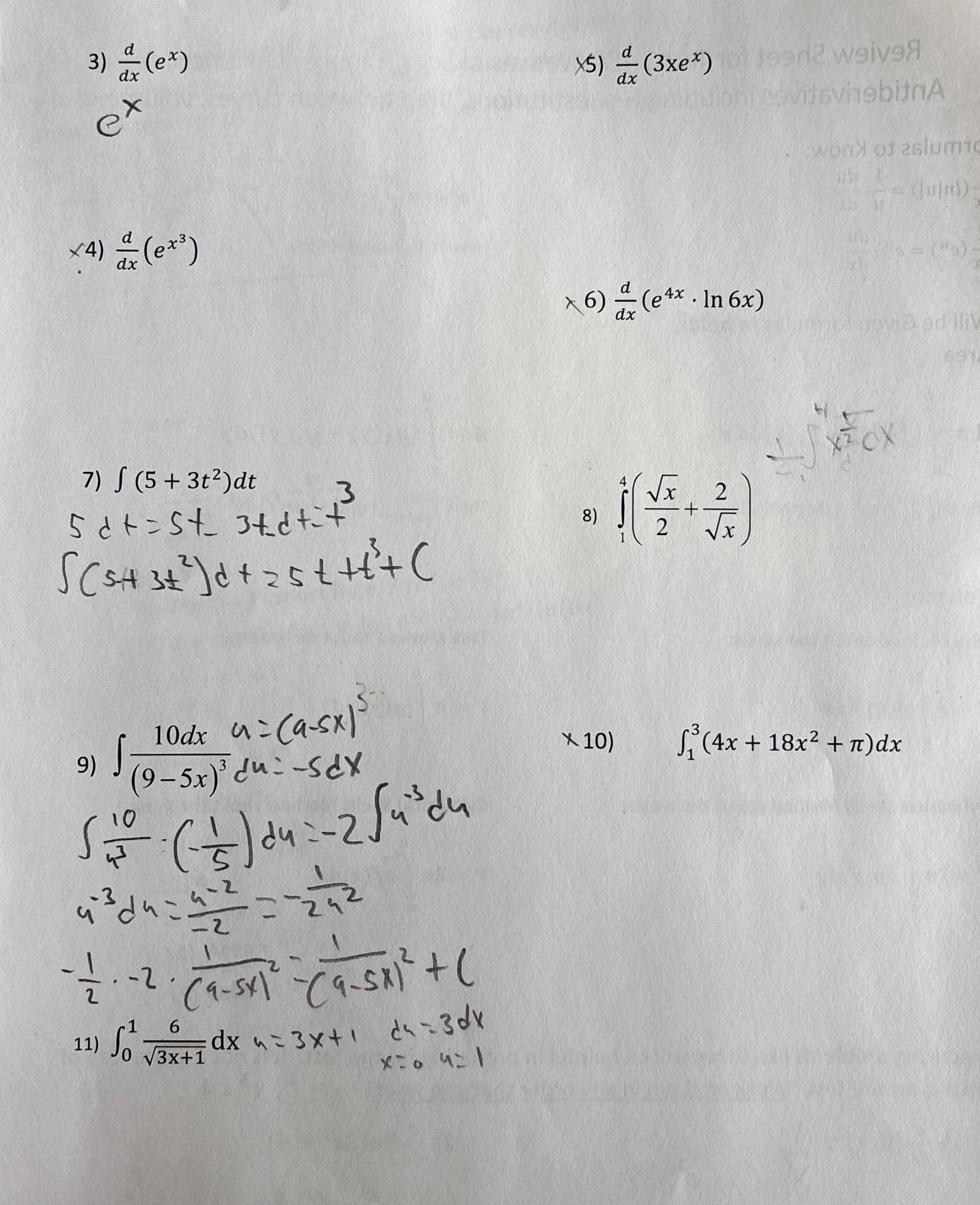 d d x ( e x ) Solve all problems shown x 5 ) d d