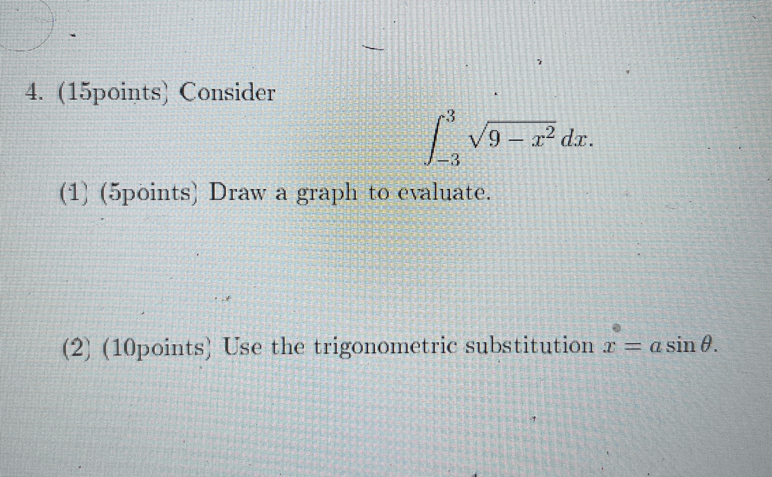 ( 1 5 points ) Consider - 3 3 9 - x 2 2 d x ( 1 )