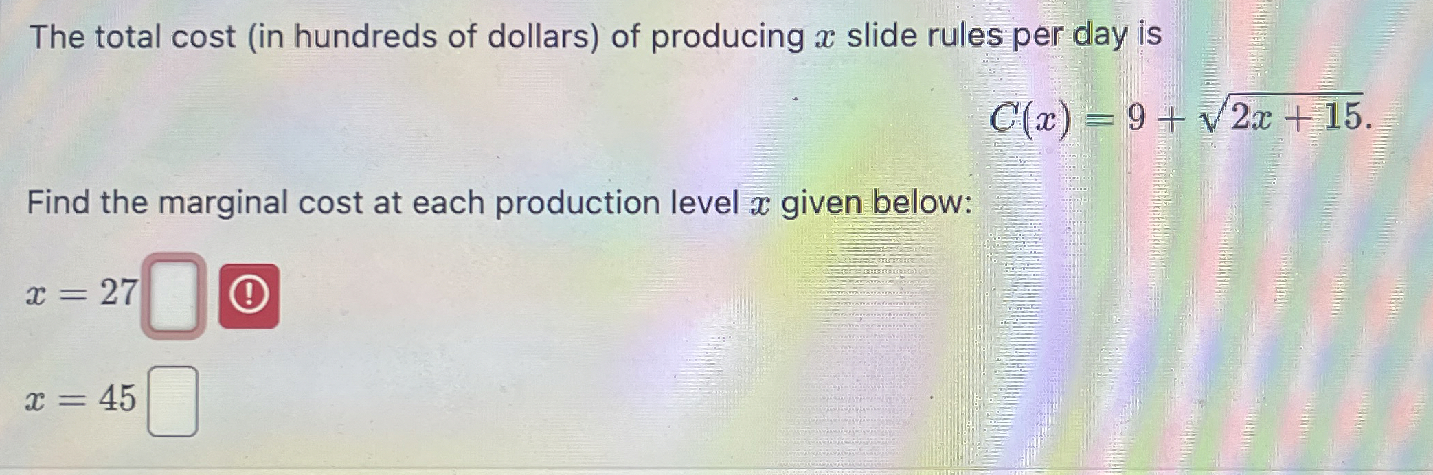 The total cost ( in hundreds of dollars ) of