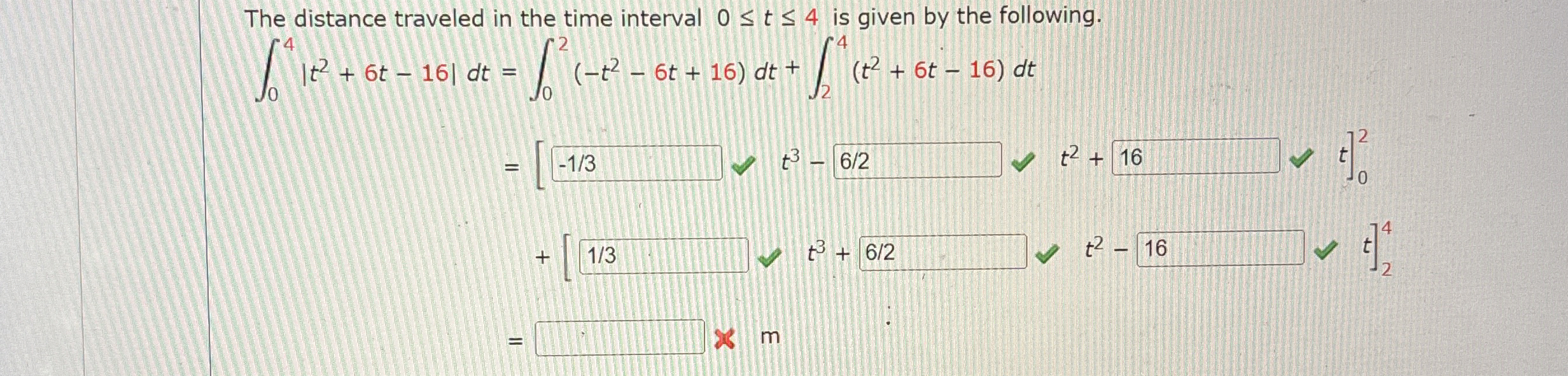 The distance traveled in the time interval 0 t 4