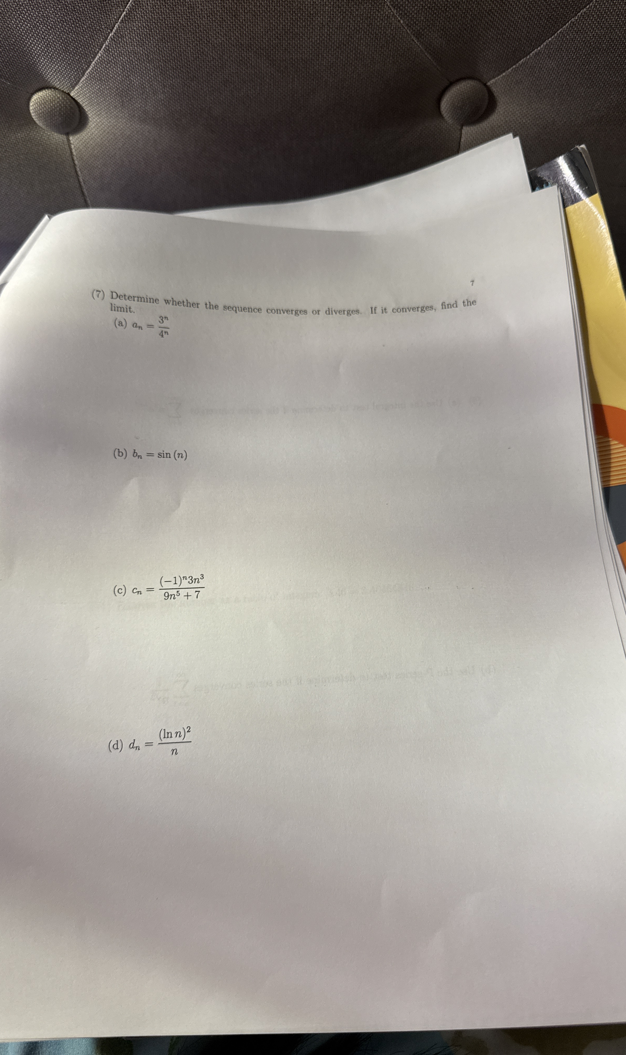 ( 7 ) Determine whether the sequence converges or