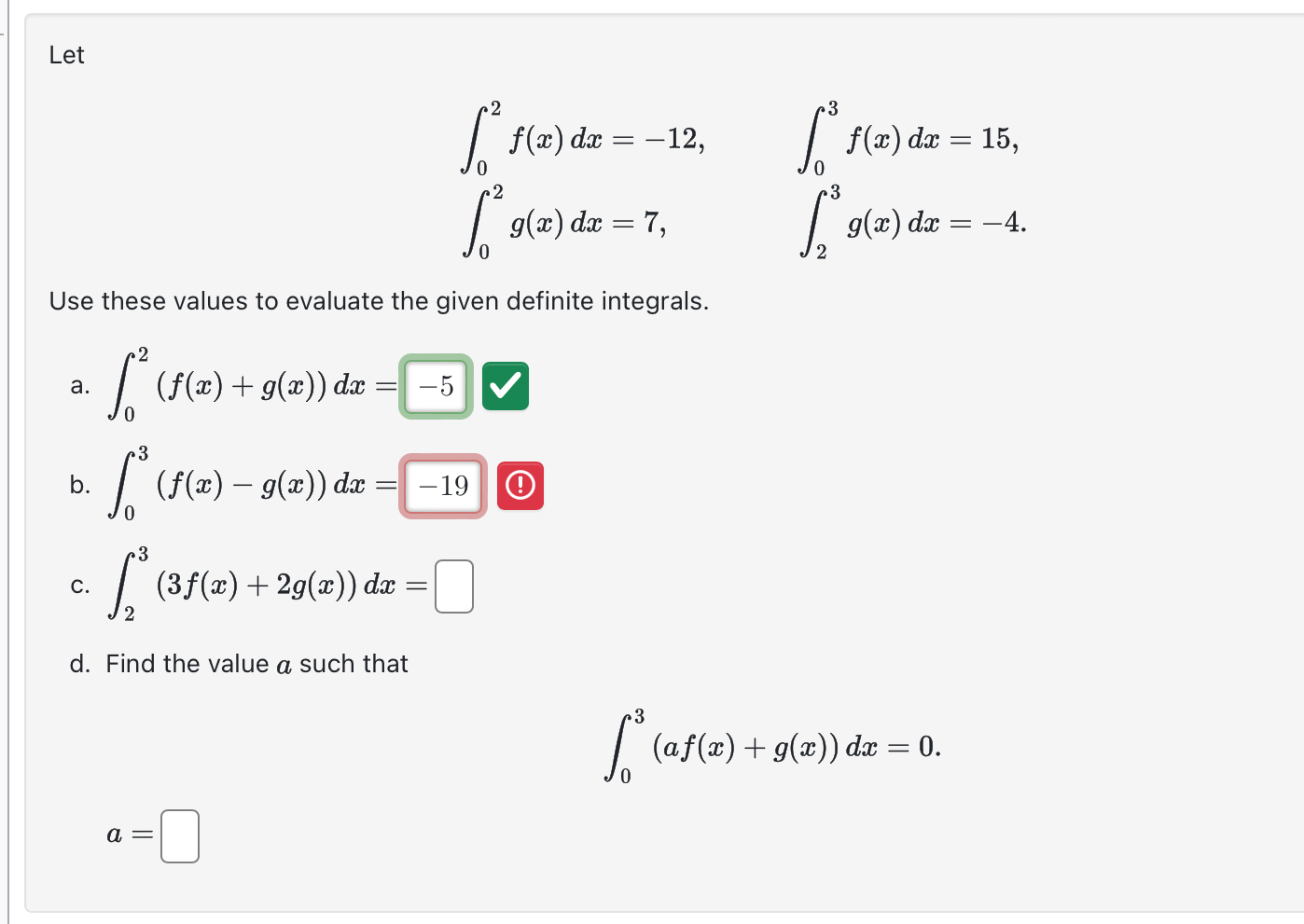 Let 0 2 f ( x ) d x = - 1 2 , 0 3 f ( x ) d x 0 2