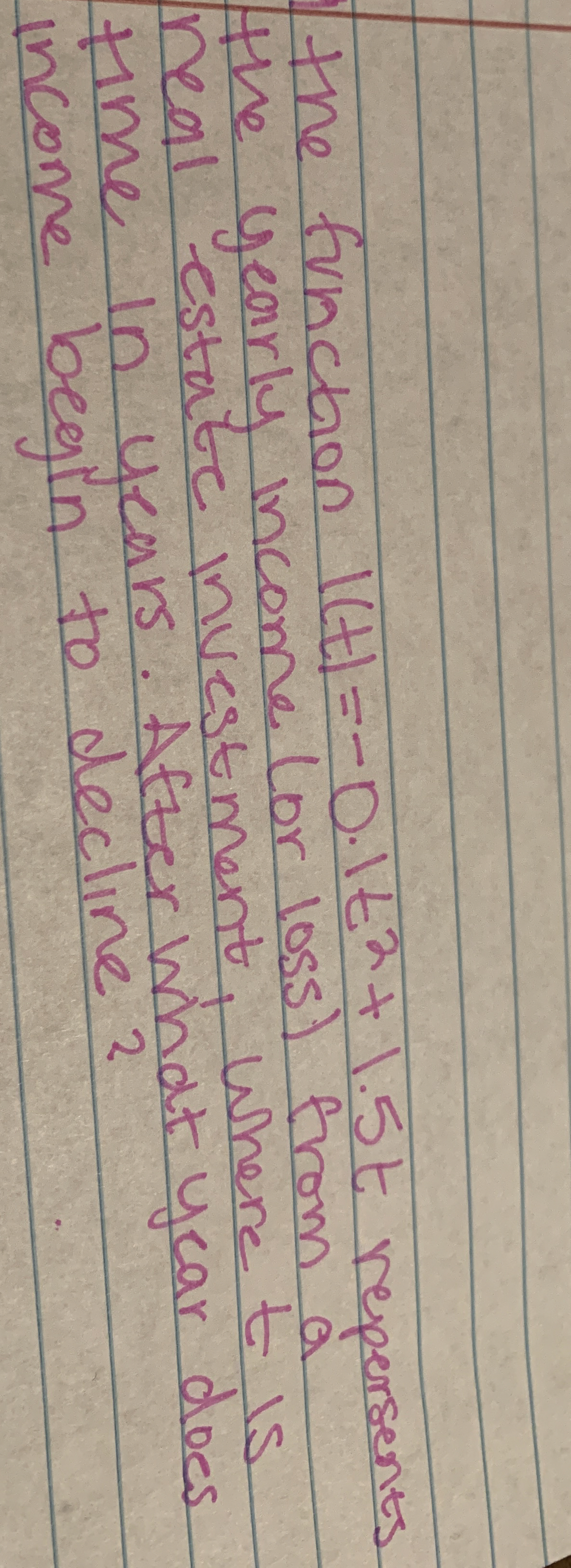 the function l ( t ) = - 0 . 1 t 2 + 1 . 5 t