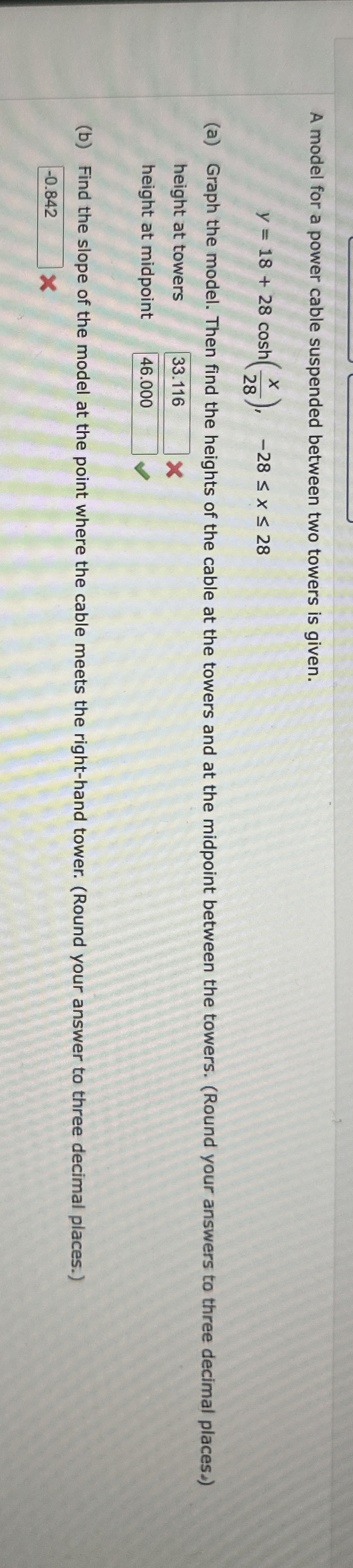 A model for a power cable suspended between two