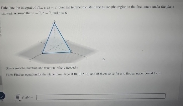 Calculate the integral of f ( x , y , z ) = e z