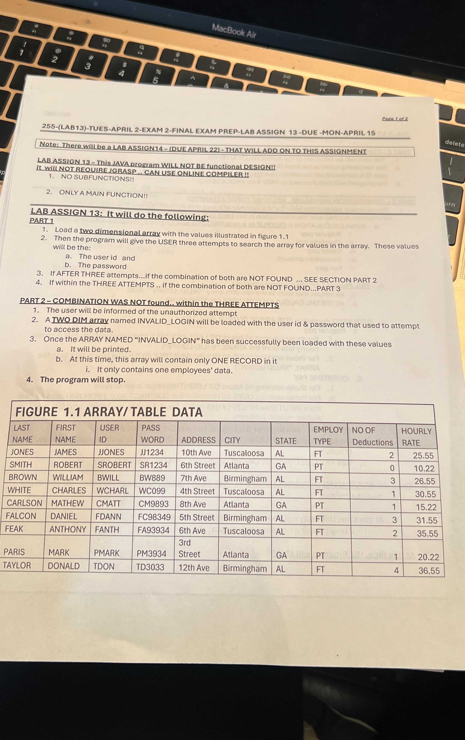 Pare 1 ot 2 2 5 5 - ( LAB 1 3 ) - TUES - APRIL 2