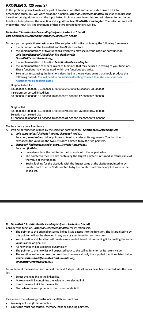 PROBLEM 3 : ( 2 5 points ) In this problem you