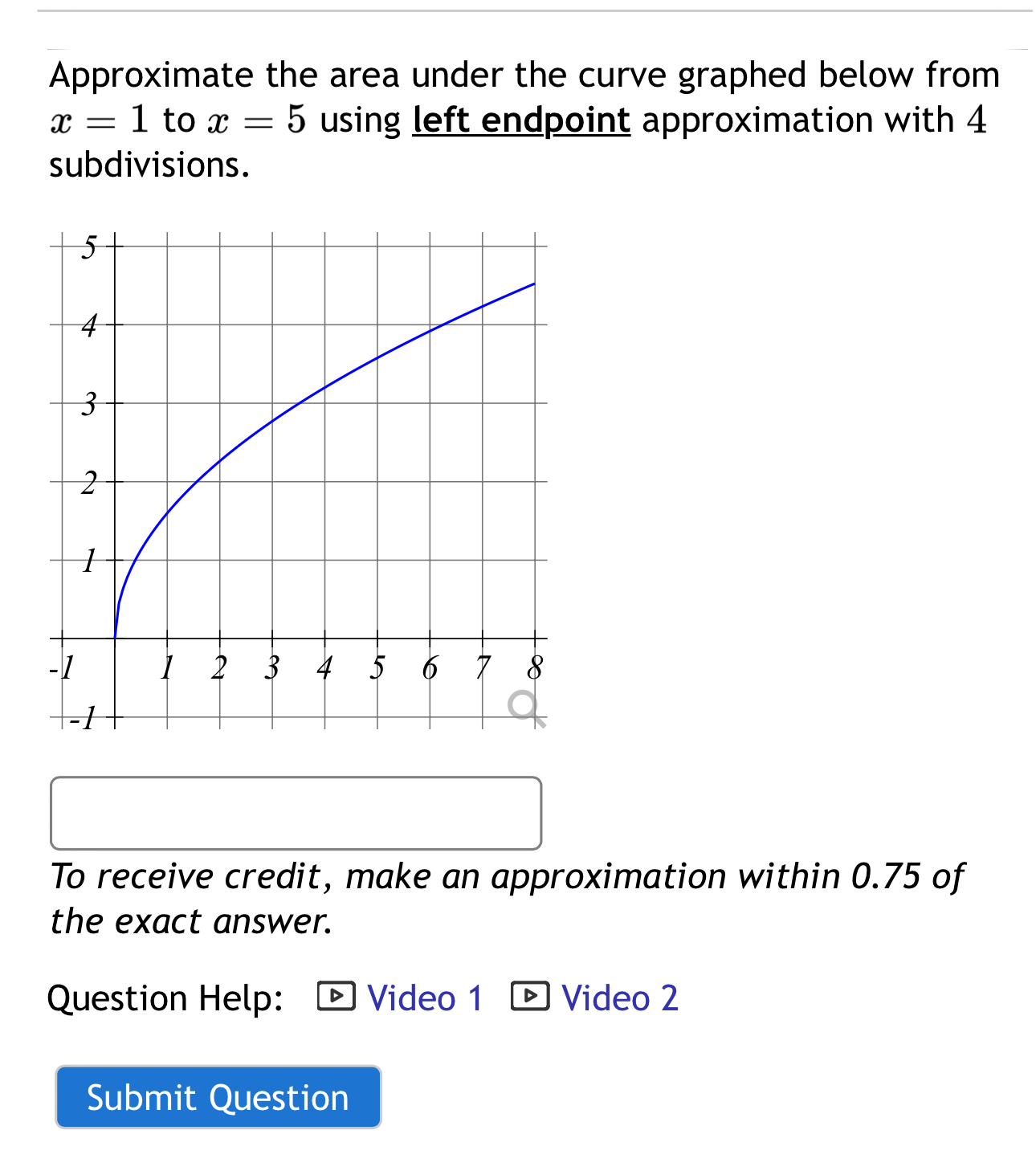 Approximate the area under the curve graphed