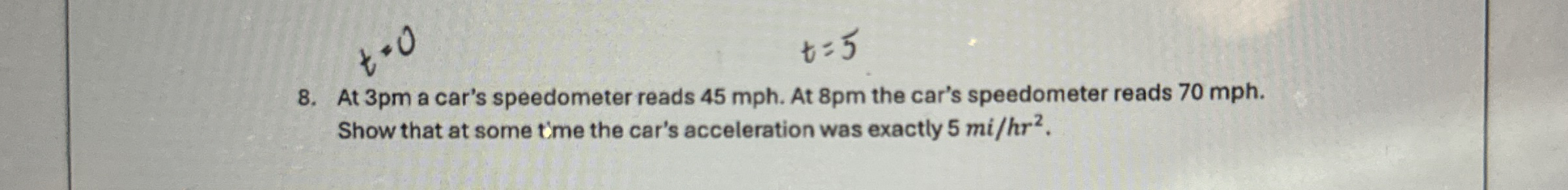 At 3 pm a car's speedometer reads 4 5 mph . At 8