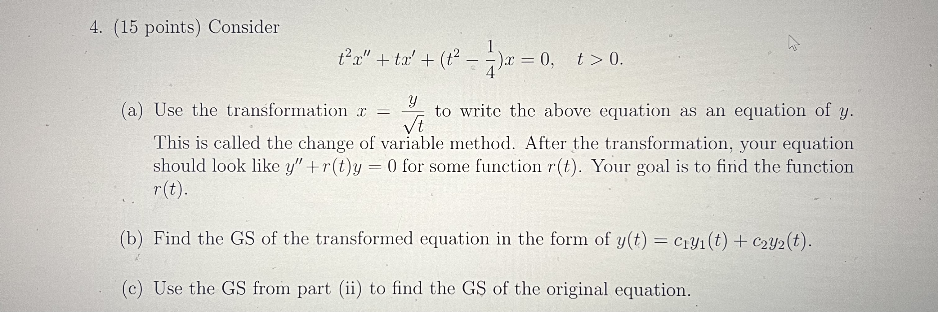 ( 1 5 points ) Consider t 2 x ' ' + t x ' + ( t 2