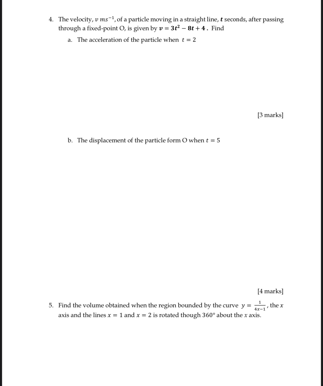 The velocity, v m s - 1 , of a particle moving in