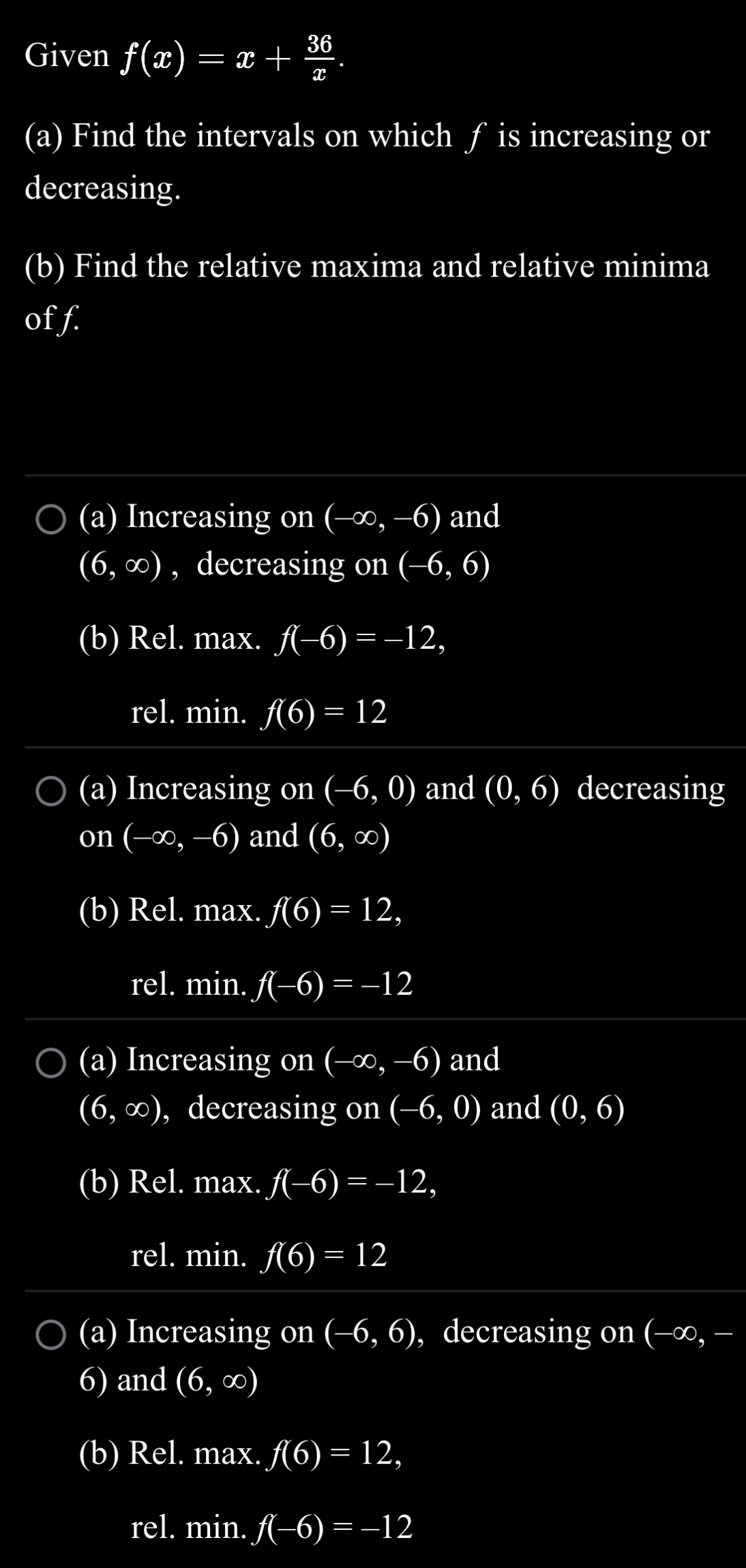 Given f ( x ) = x + 3 6 x . ( a ) Find the