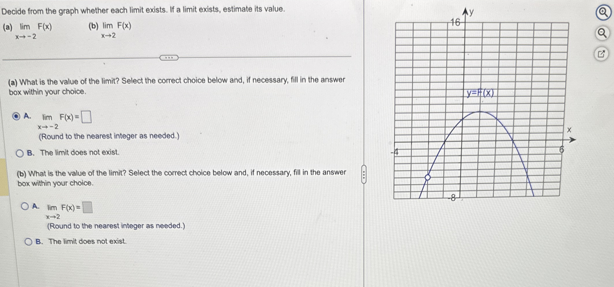 Decide from the graph whether each limit exists.