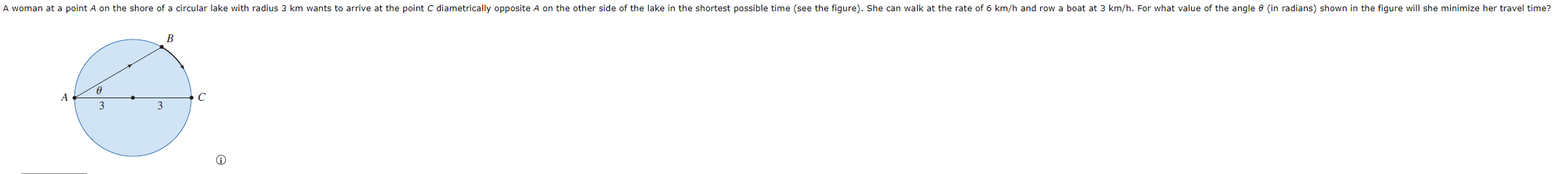 A woman at a point A on the shore of a circular