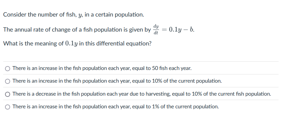 Consider the number of fish, \ ( y \ ) , in a