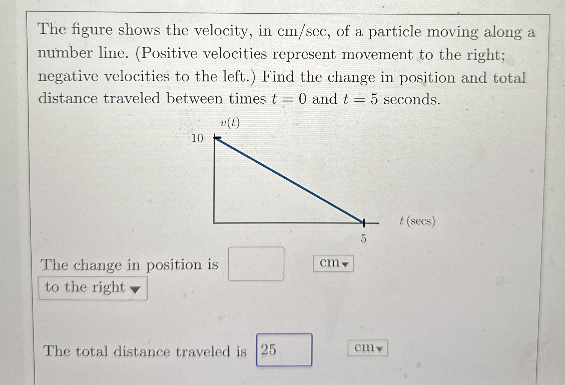 The figure shows the velocity, in c m s e c , of