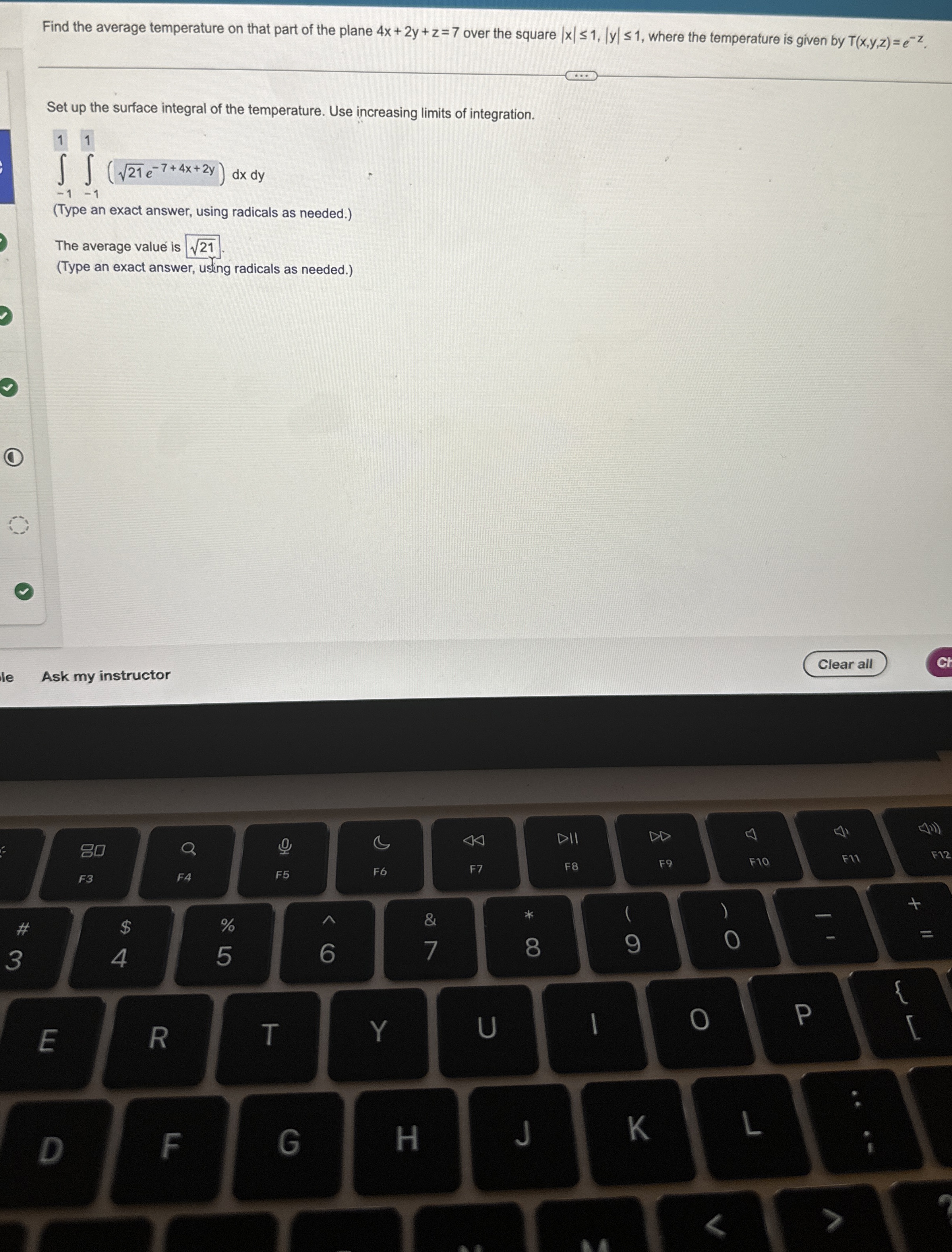 Find the average temperature on that part of the