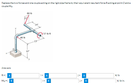 Replace the two forces and one couple acting on