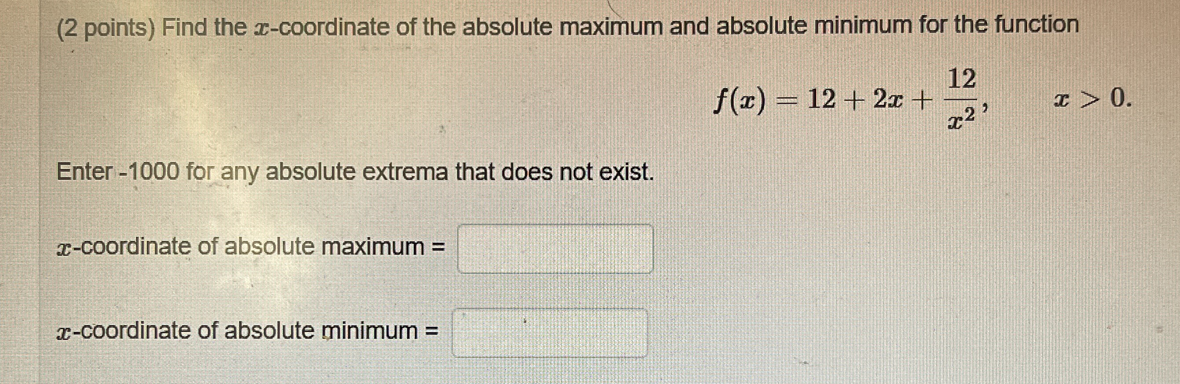 ( 2 points ) Find the x - coordinate of the