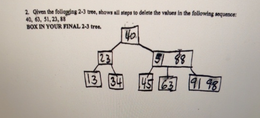 DATA STRUCTURES Given the following 2 - 3 tree,