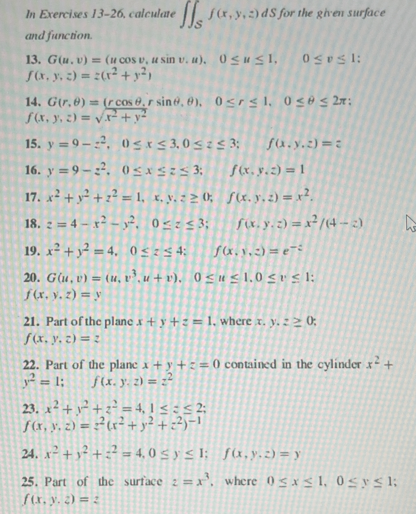 In Exercises 1 3 - 2 6 . calculate S f ( x , y ,