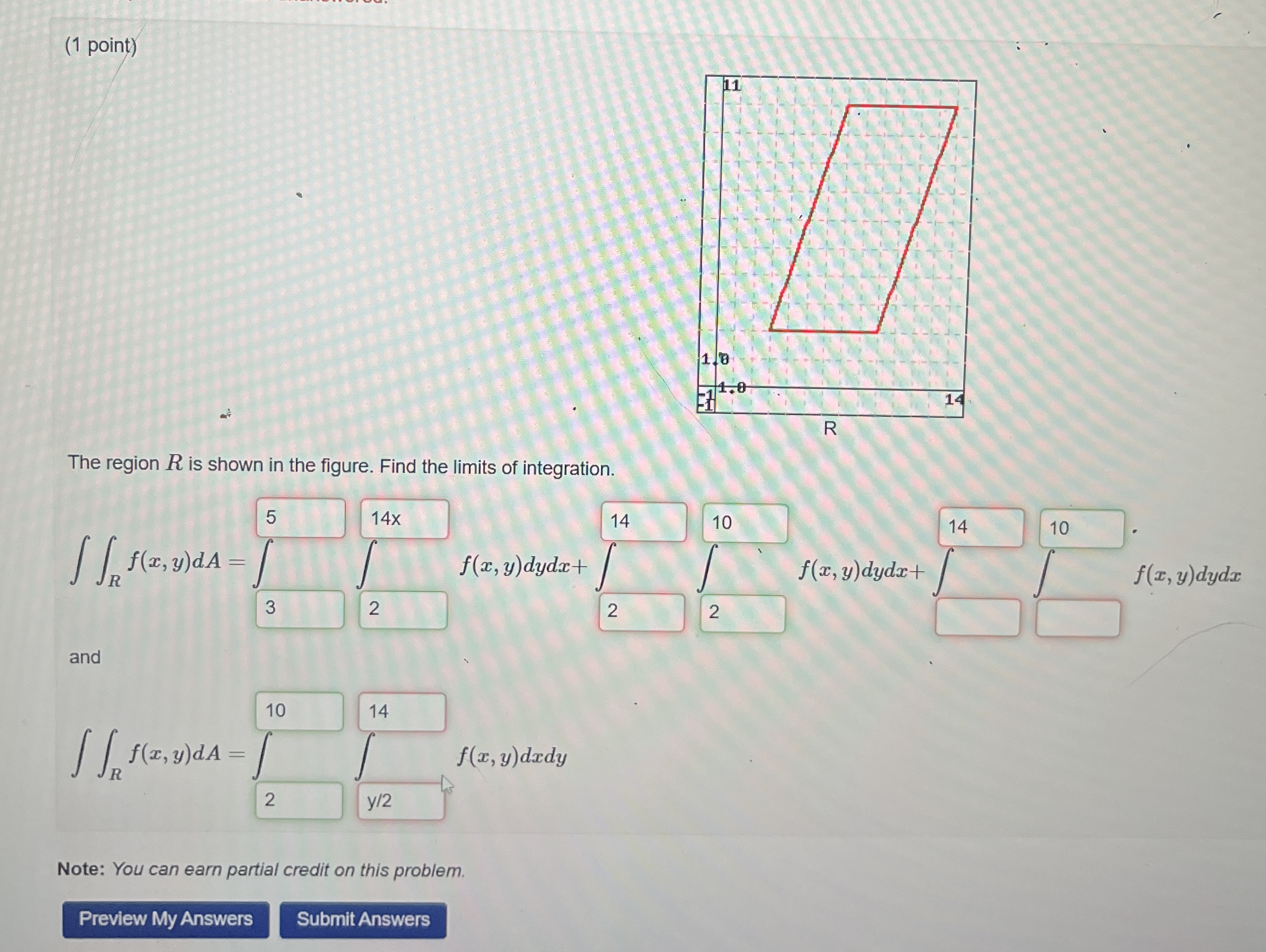 ( 1 point ) The region R is shown in the figure.
