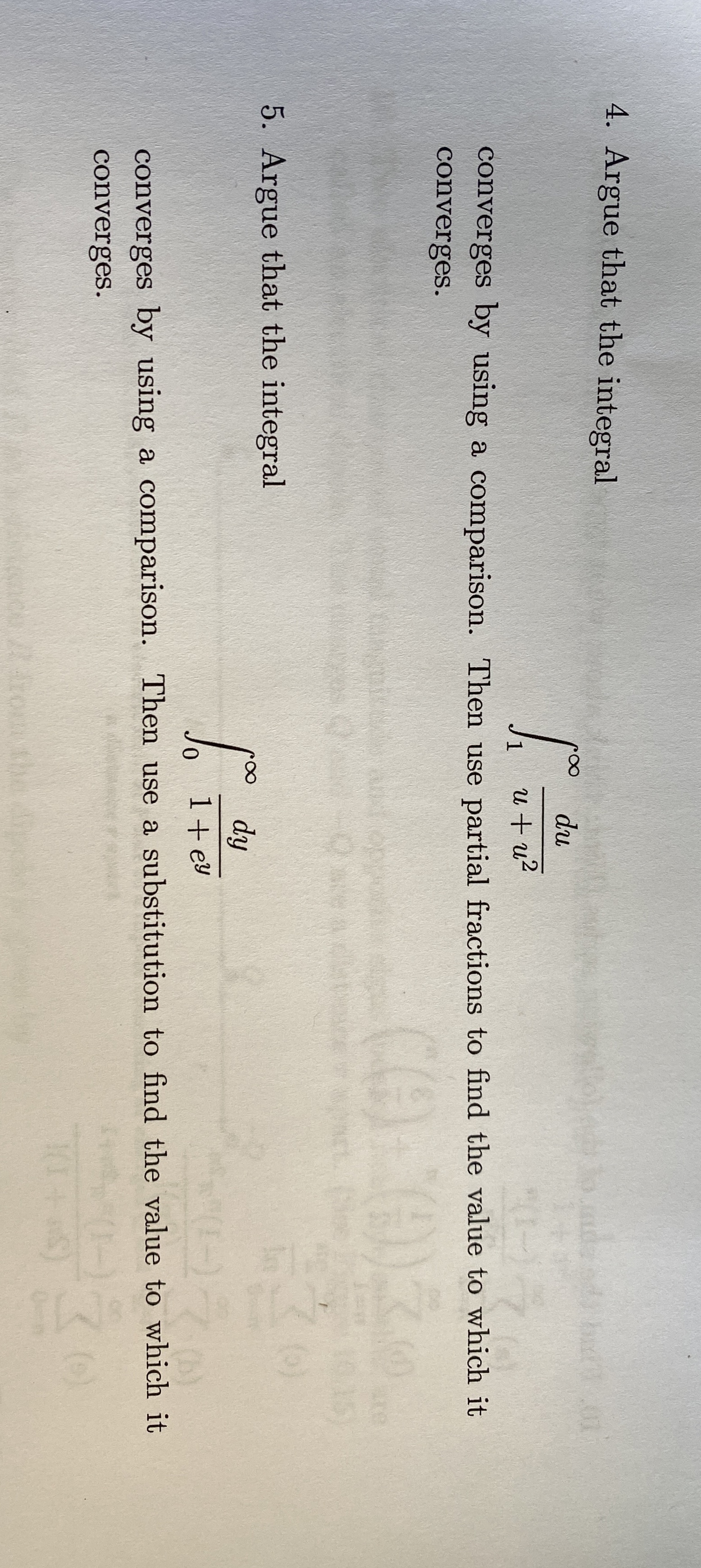 Argue that the integral 1 d u u + u 2 converges