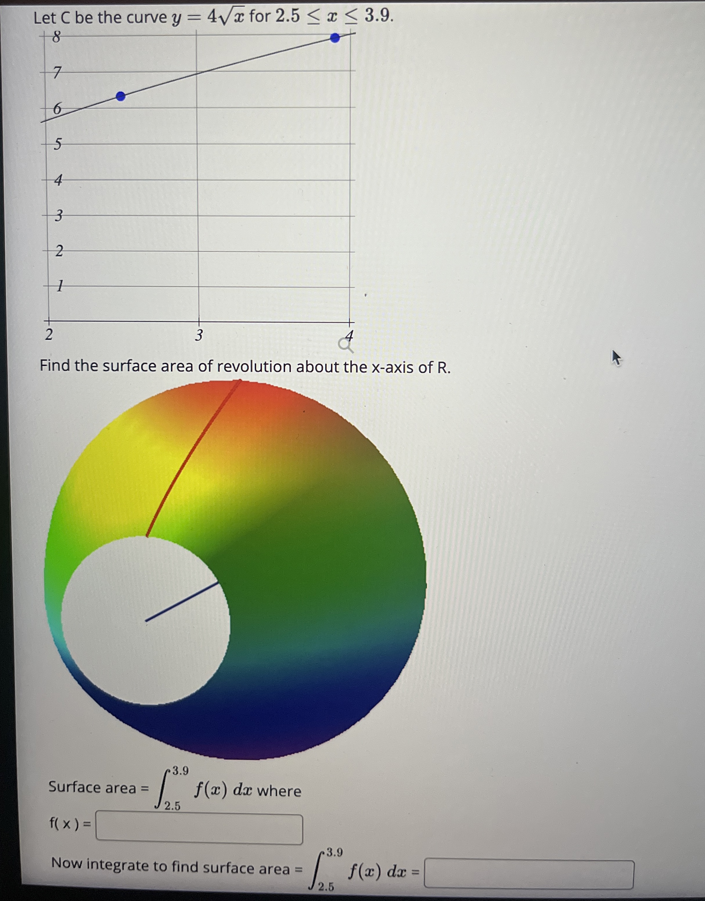 Find the surface area of revolution about the x -