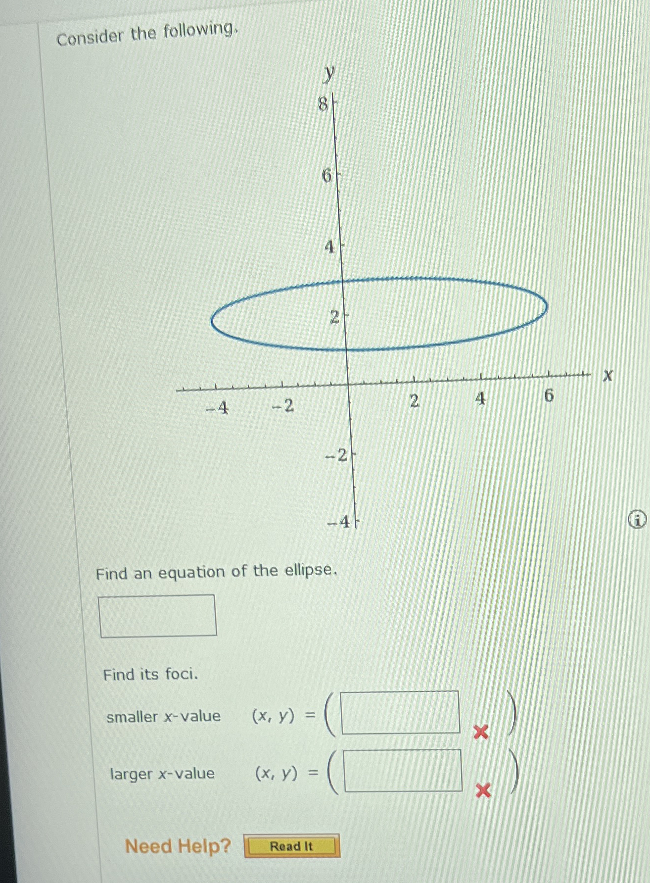 Consider the following. Find an equation of the