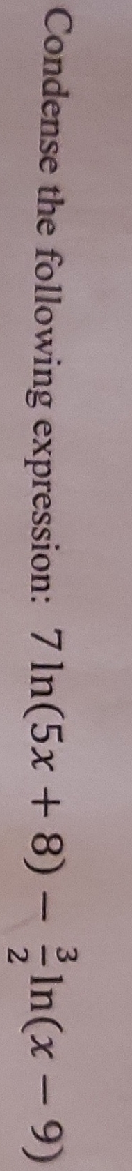 Condense the following expression: 7 l n ( 5 x +