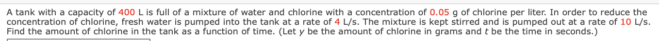 A tank with a capacity of 4 0 0 L is full of a