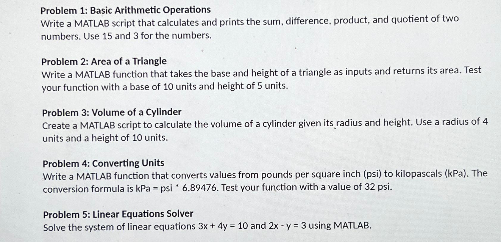 Problem 1 : Basic Arithmetic Operations Write a