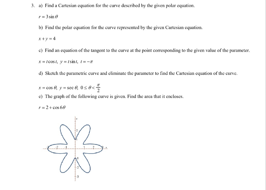 a ) Find a Cartesian equation for the curve