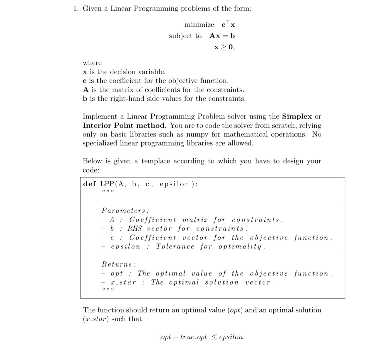 Given a Linear Programming problems of the form: