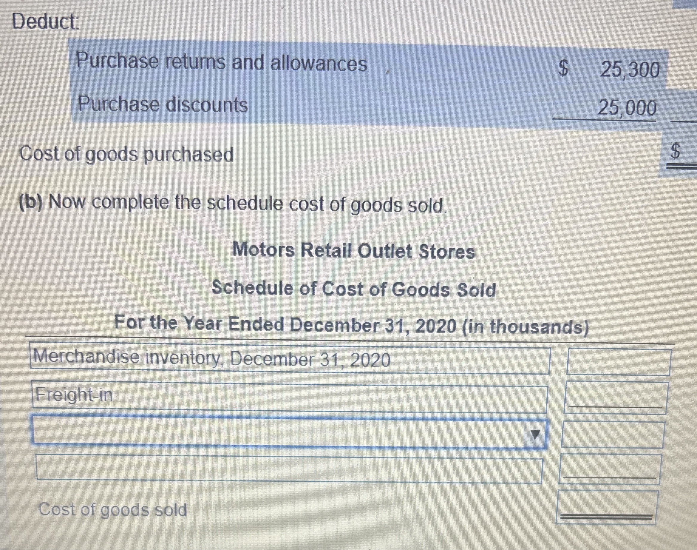 Deduct: \ table [ [ Purchase returns and