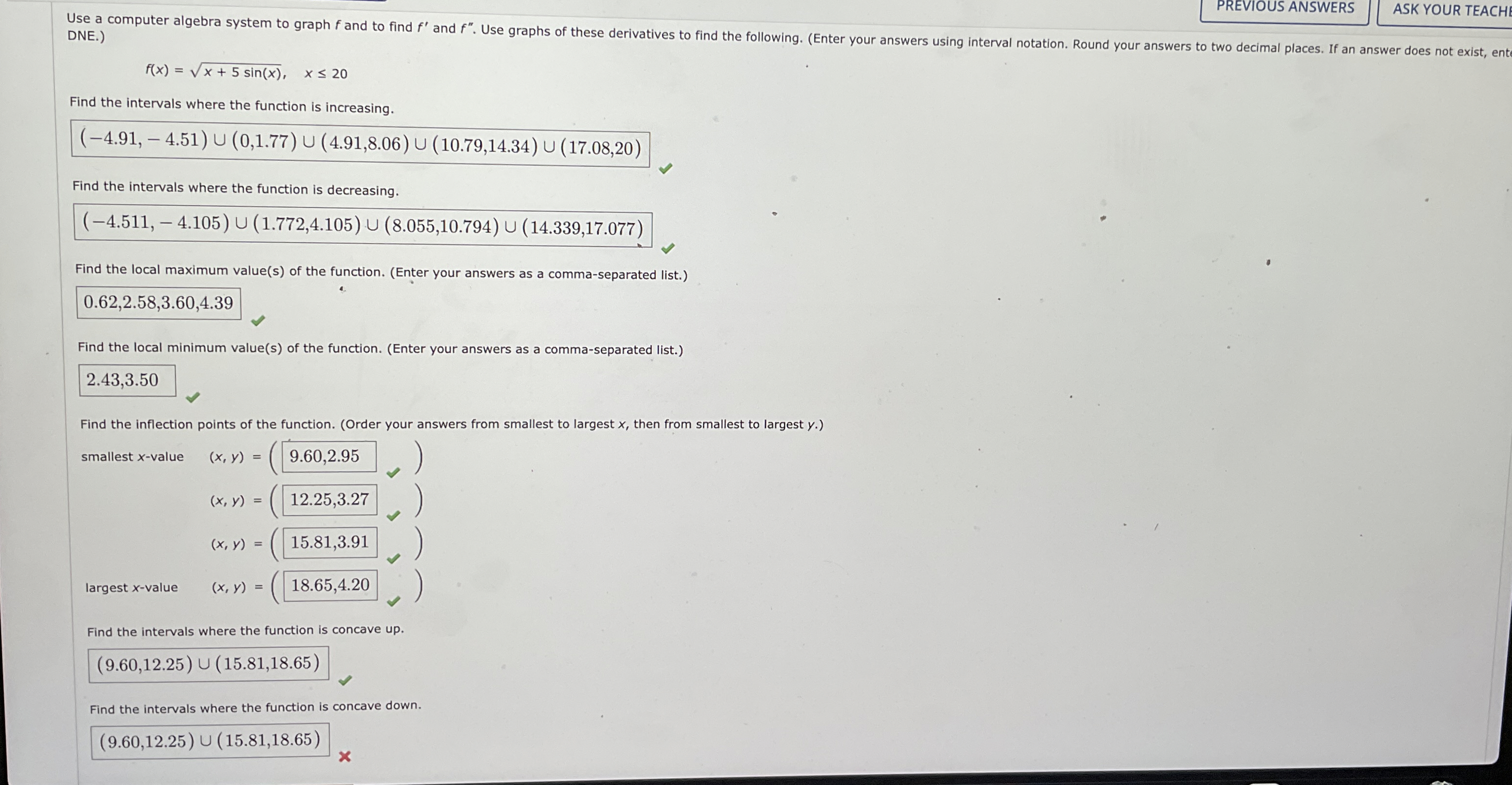 PREVIOUS ANSWERS ASK YOUR TEACH DNE. ) f ( x ) =