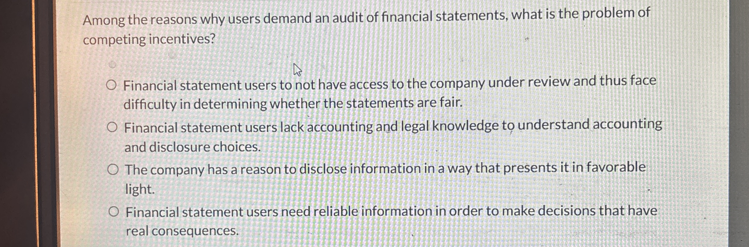 Among the reasons why users demand an audit of