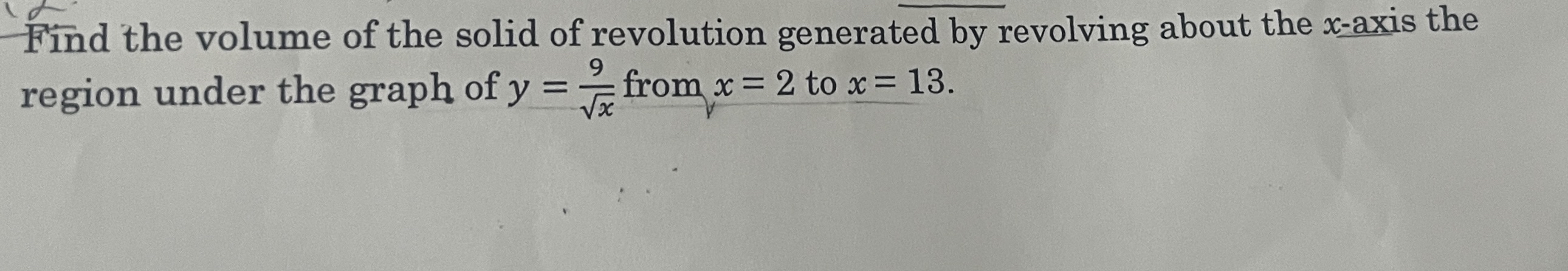 Find the volume of the solid of revolution