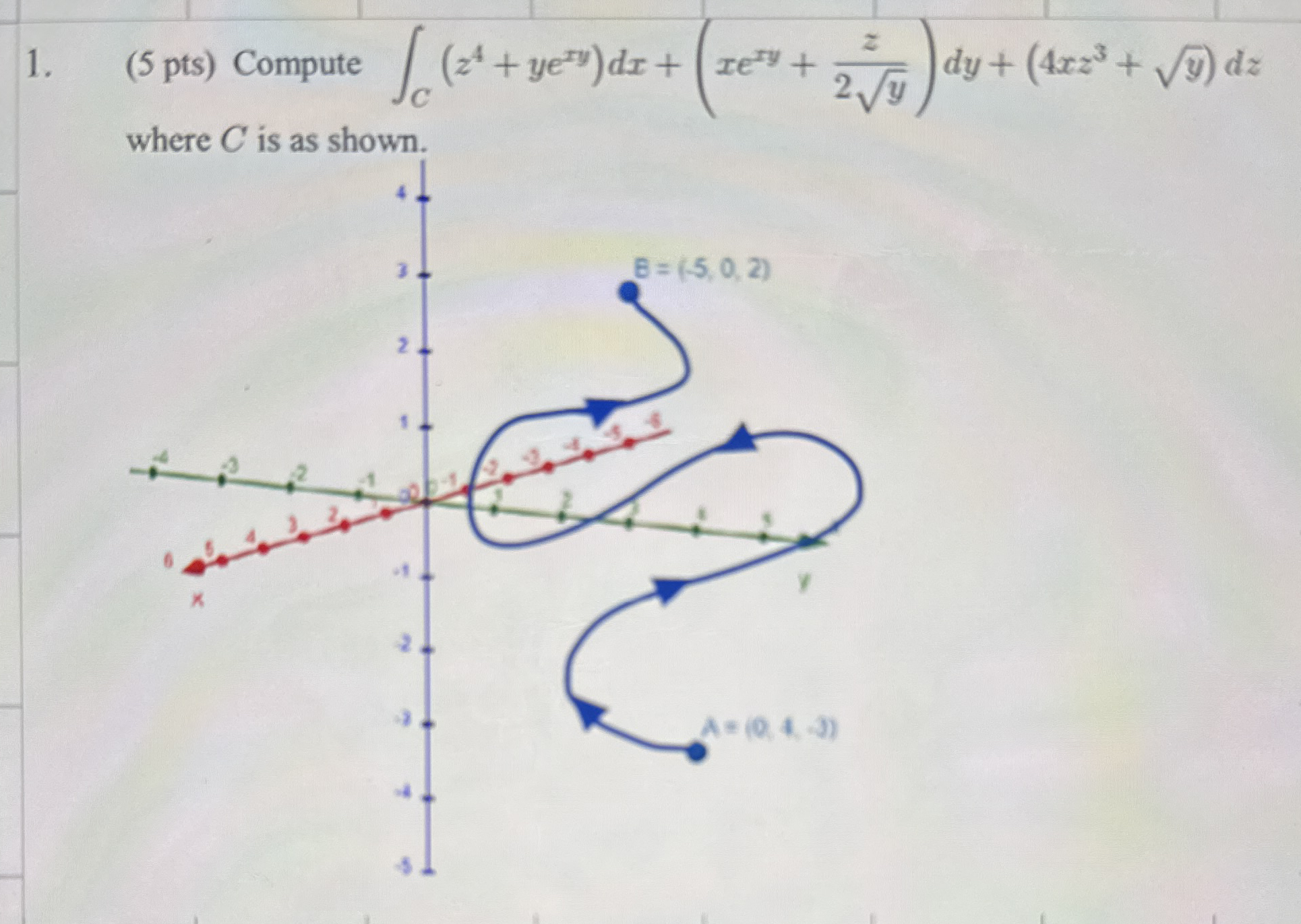 ( 5 pts ) Compute C ( z 4 + y e x y ) d x + ( x e