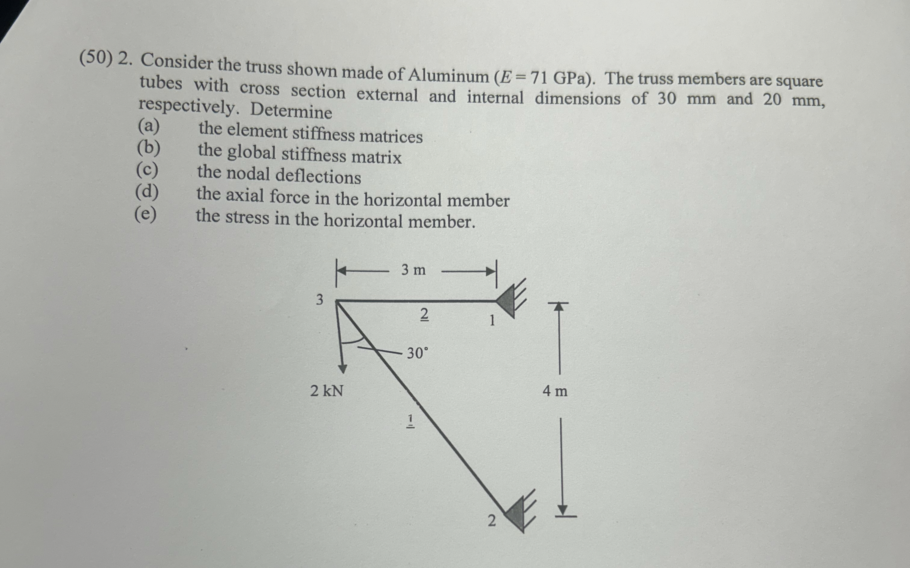 ( 5 0 ) 2 . Consider the truss shown made of