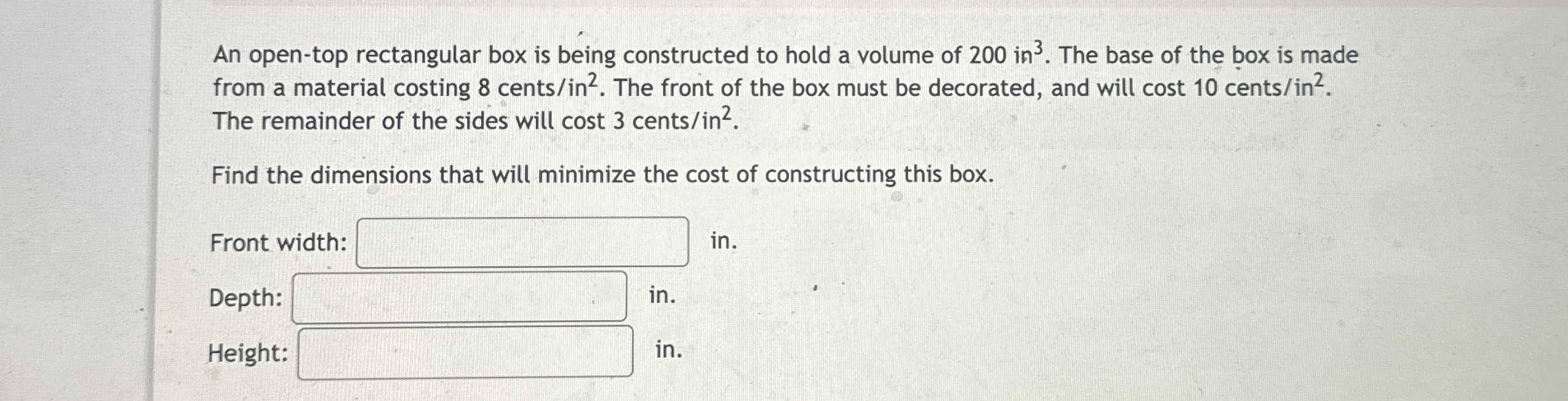 An open - top rectangular box is being