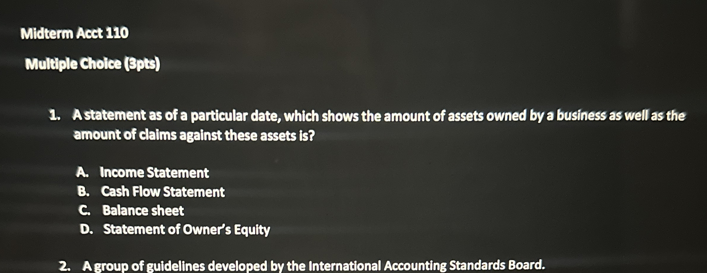 Midterm Acct 1 1 0 Multiple Cholce ( 3 pts ) A