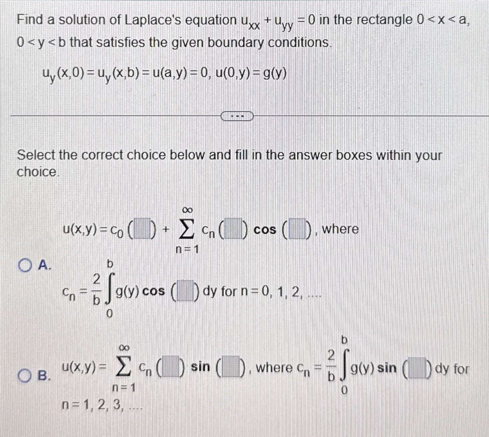 Find a solution of Laplace's equation u + u y y =
