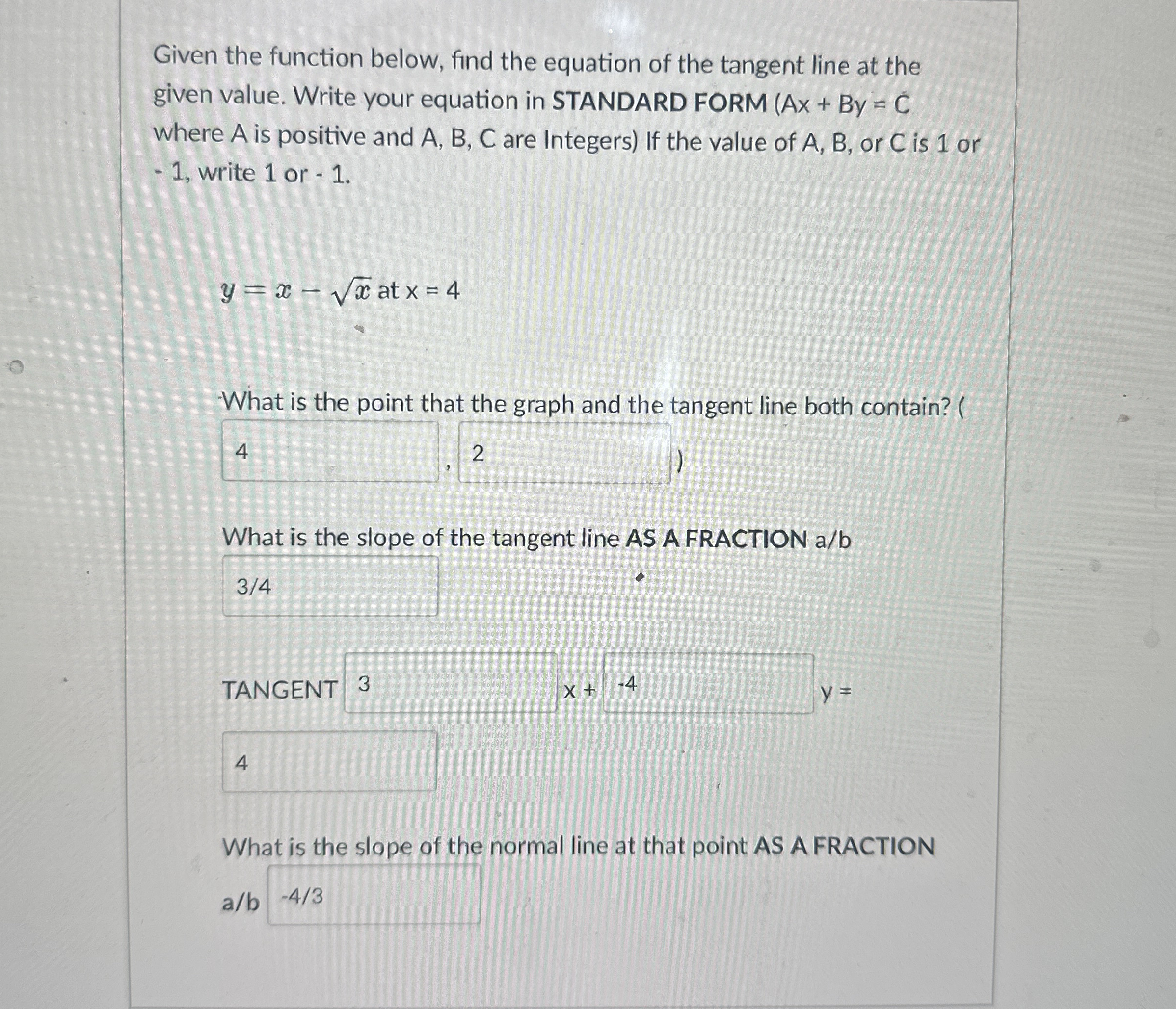 Given the function below, find the equation of