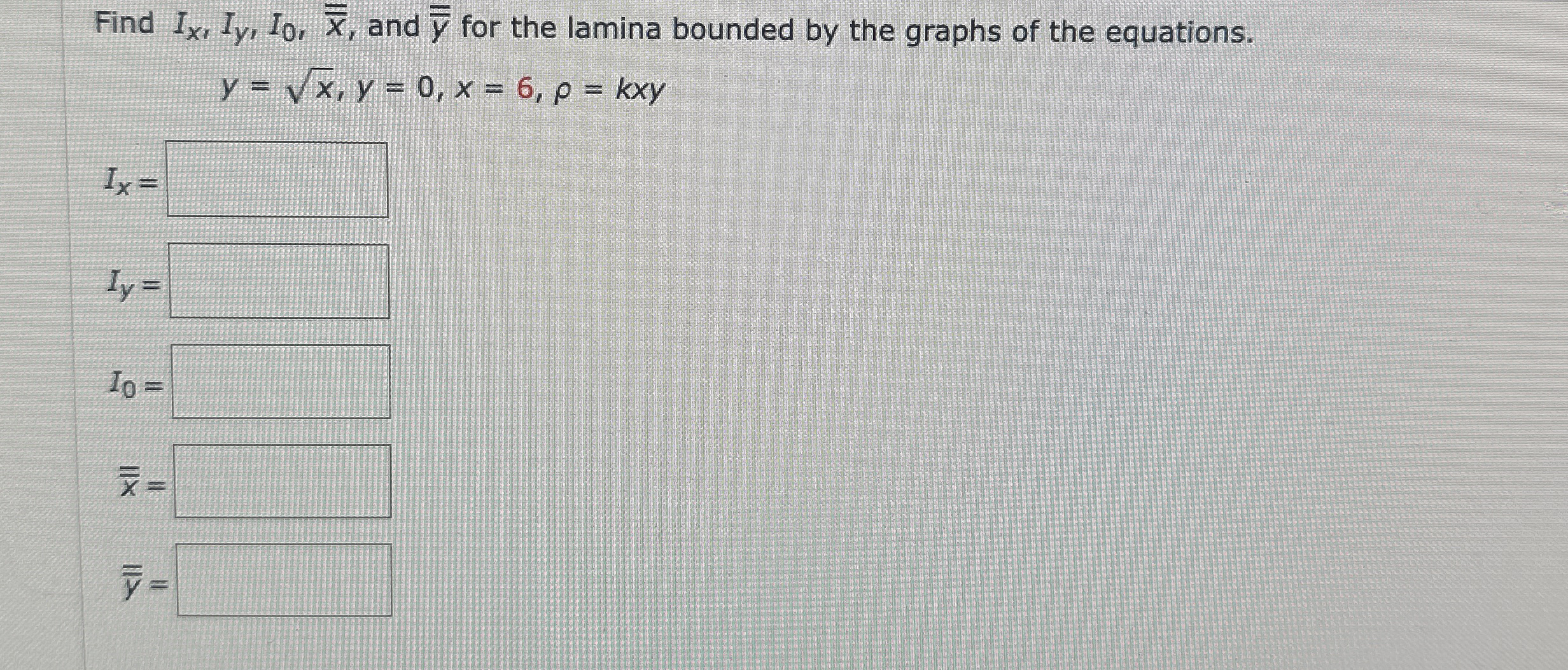 Find I x , I y , I 0 , b a r ( x ) , and ? b a r